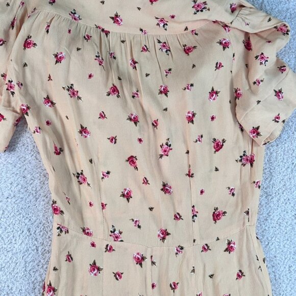 Rouje Paris Womens Midi Plunge Neck Dress Yellow Floral Size 34 US 2 Summer Lux - Picture 7 of 12